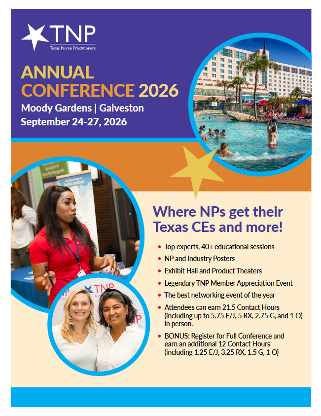 Promotional graphic for Texas Nurse Practitioners 2025 Annual Conference